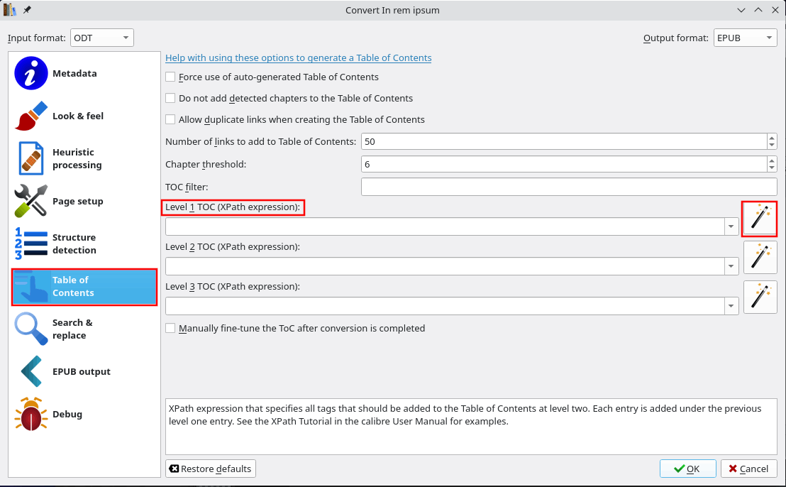 Create the table of contents