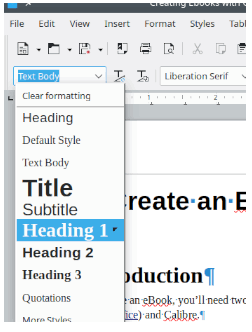 Select Heading 1 for the chapter titles.