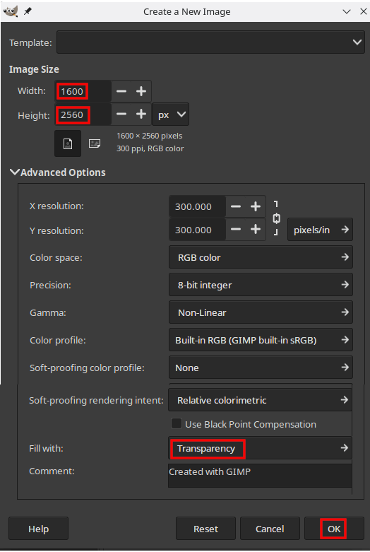Set your cover image size and adjust the advanced options.