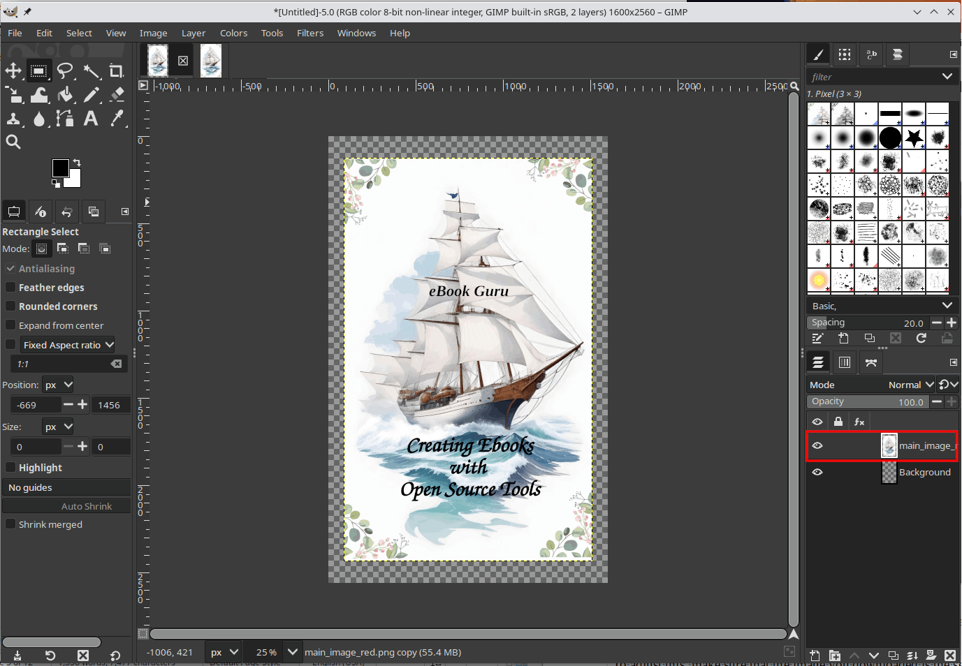 The cover image as a new layer in your project.