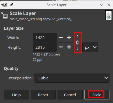By default the Scale Layer dialog box opens with the height and width linked.