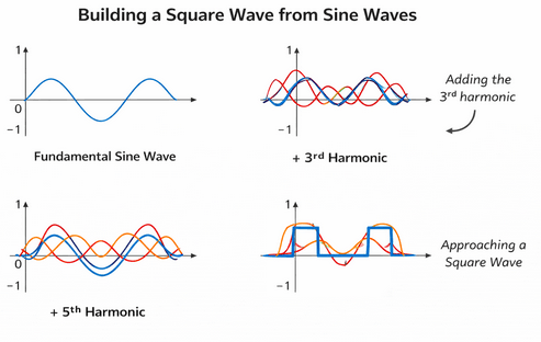 Building a square wave from sine waves.