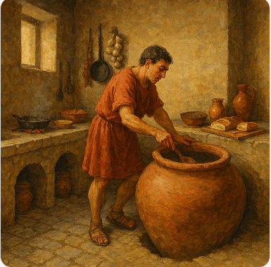 Reconstructie van een Romeinse keuken.
