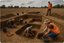 Onderzoek op een archeologische site.