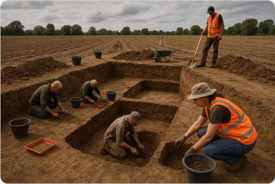Onderzoek op een archeologische site.