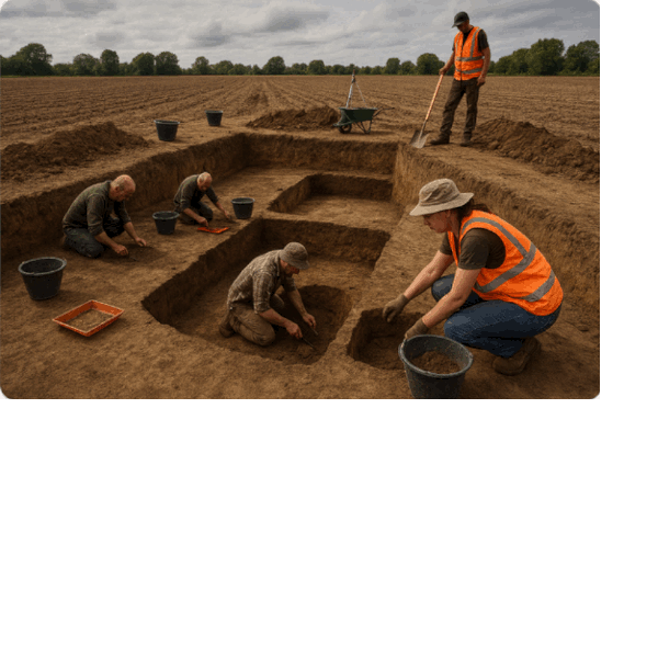 Onderzoek op een archeologische site.